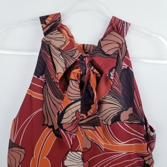 Tahari ASL High Tie Neck Sleeveless Multi Print Fit & Flare Satin Dress NWT - Picture 8 of 16